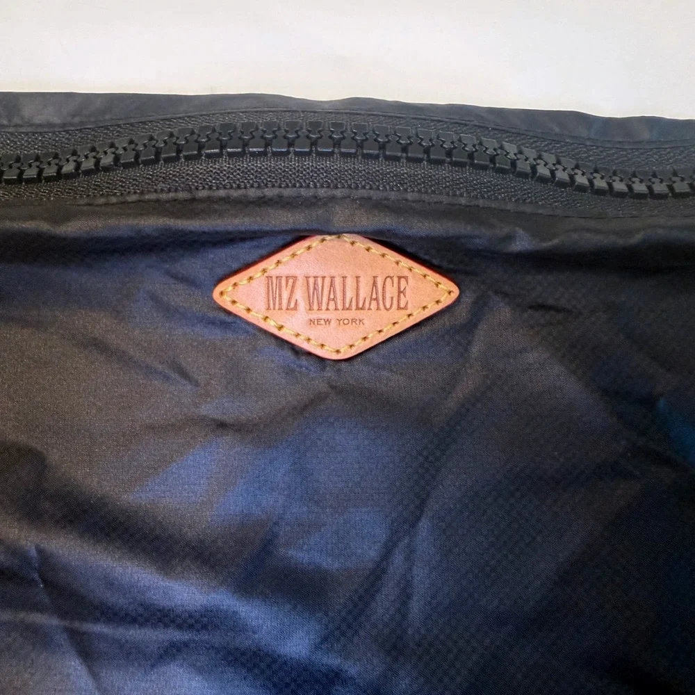 MZ Wallace Black Nylon Zipper Pouch Organizer Bag with Leather Logo Patch Large